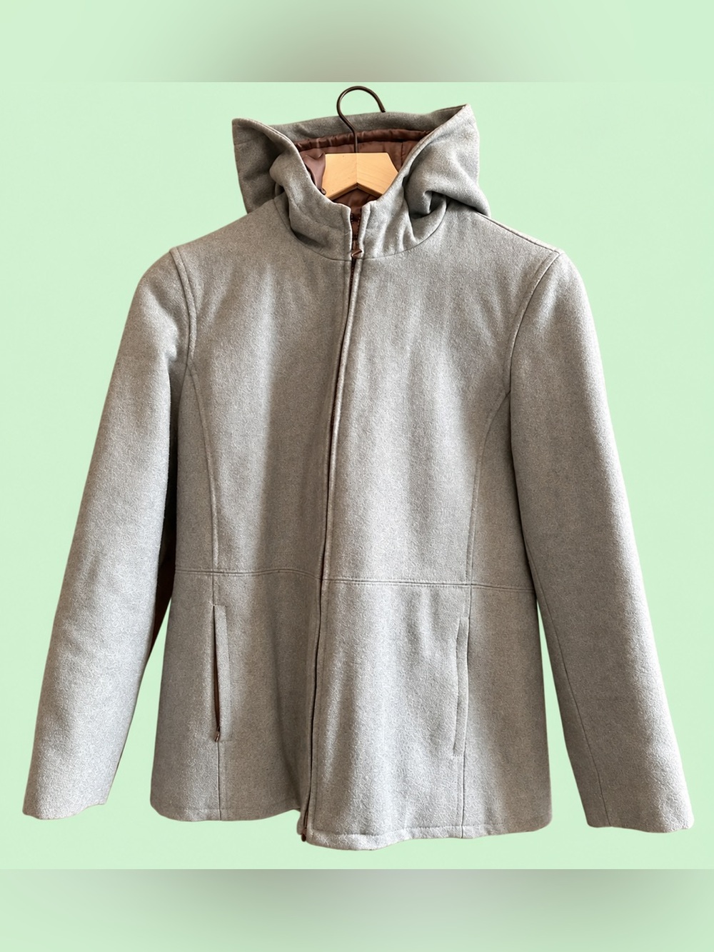 LADIES GAP VINTAGE TEAL WOOL ZIP-UP HOODED PEA COAT - XS